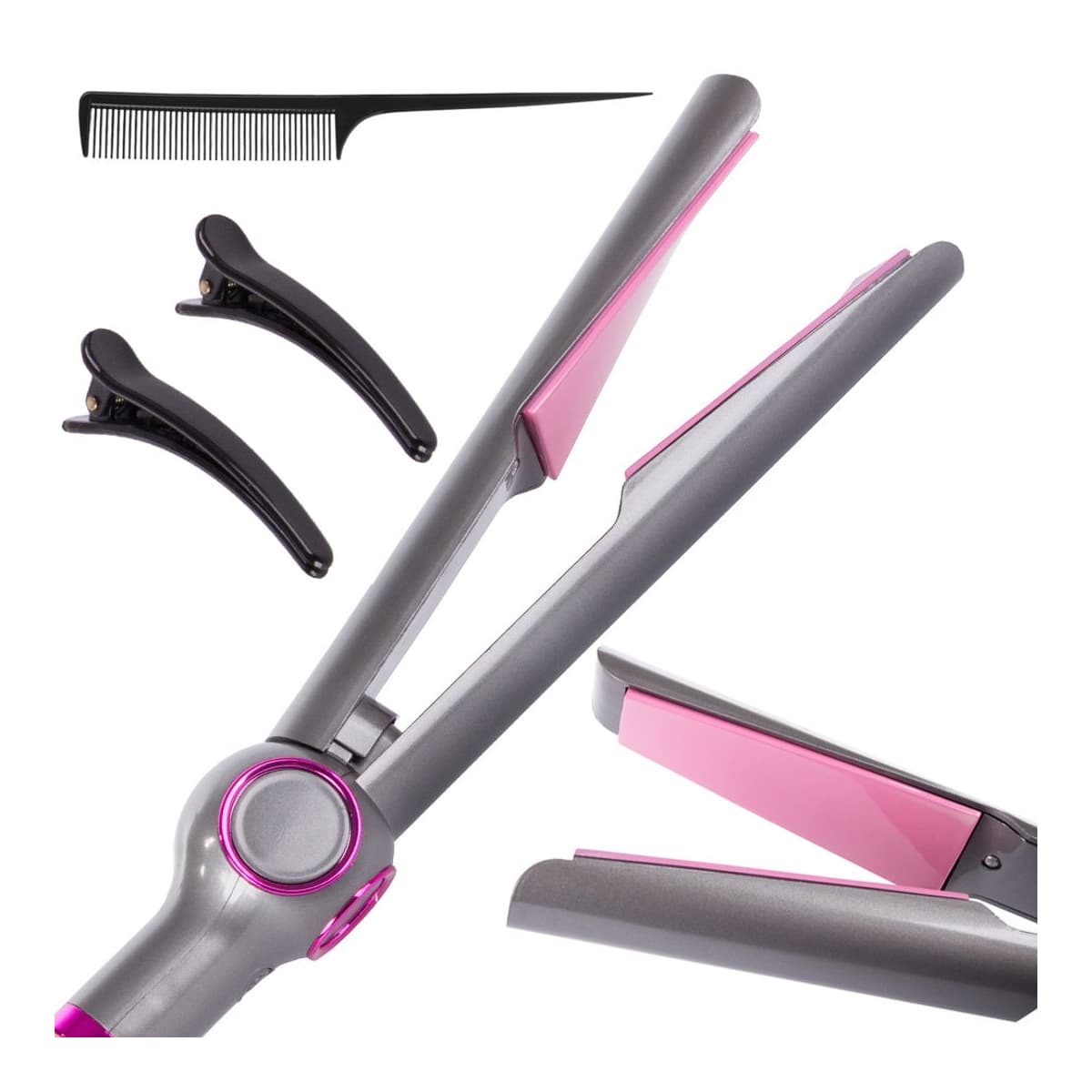 Hårstyler 2-i-1 med keramiska plattor och LCD