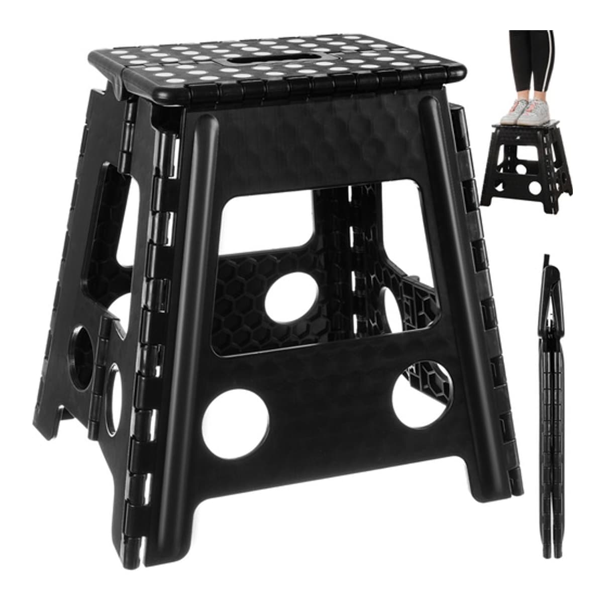 Hopfällbar pall, svart/vit, 39 cm