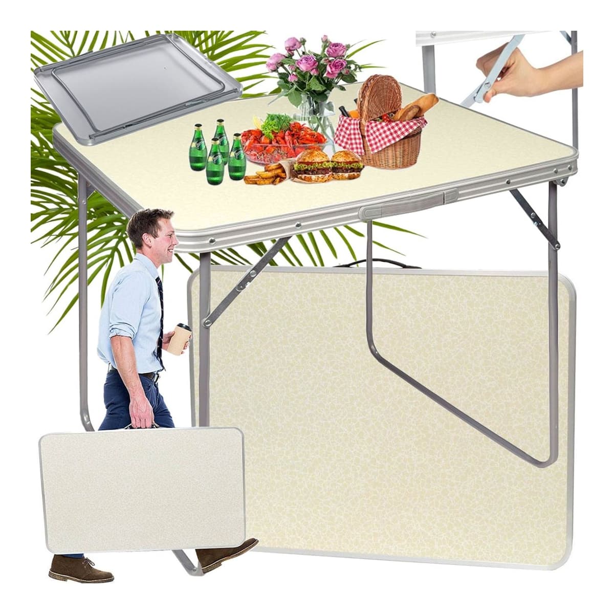 Hopfällbart campingbord, 80x60 cm, aluminium