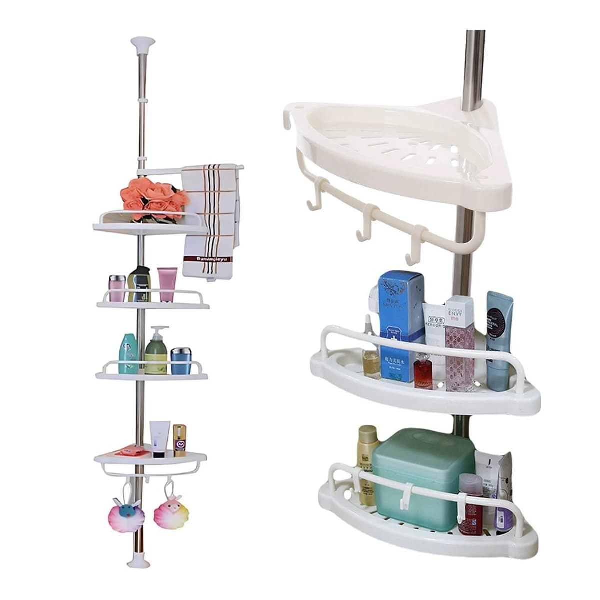 Hörnhylla, badrum, teleskop, 4 plan, vit