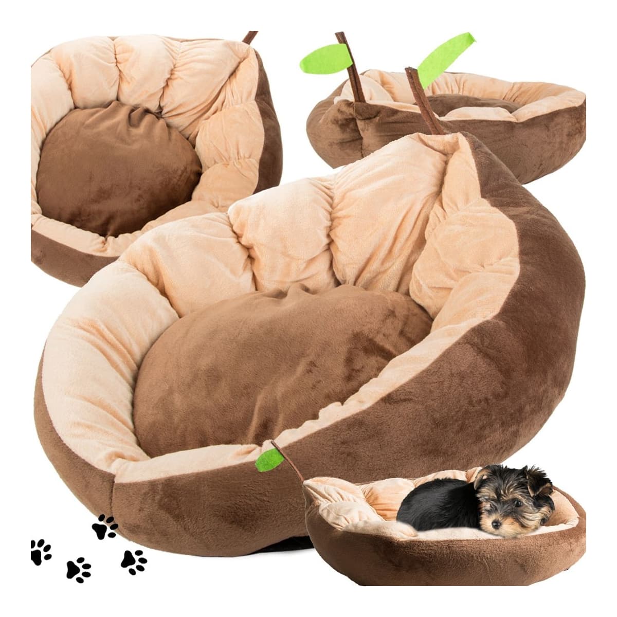 Hundbädd med kanter, löv-form, 52x45 cm