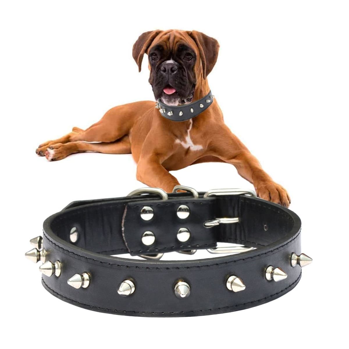 Hundhalsband med nitar, konstläder, 38-49 cm