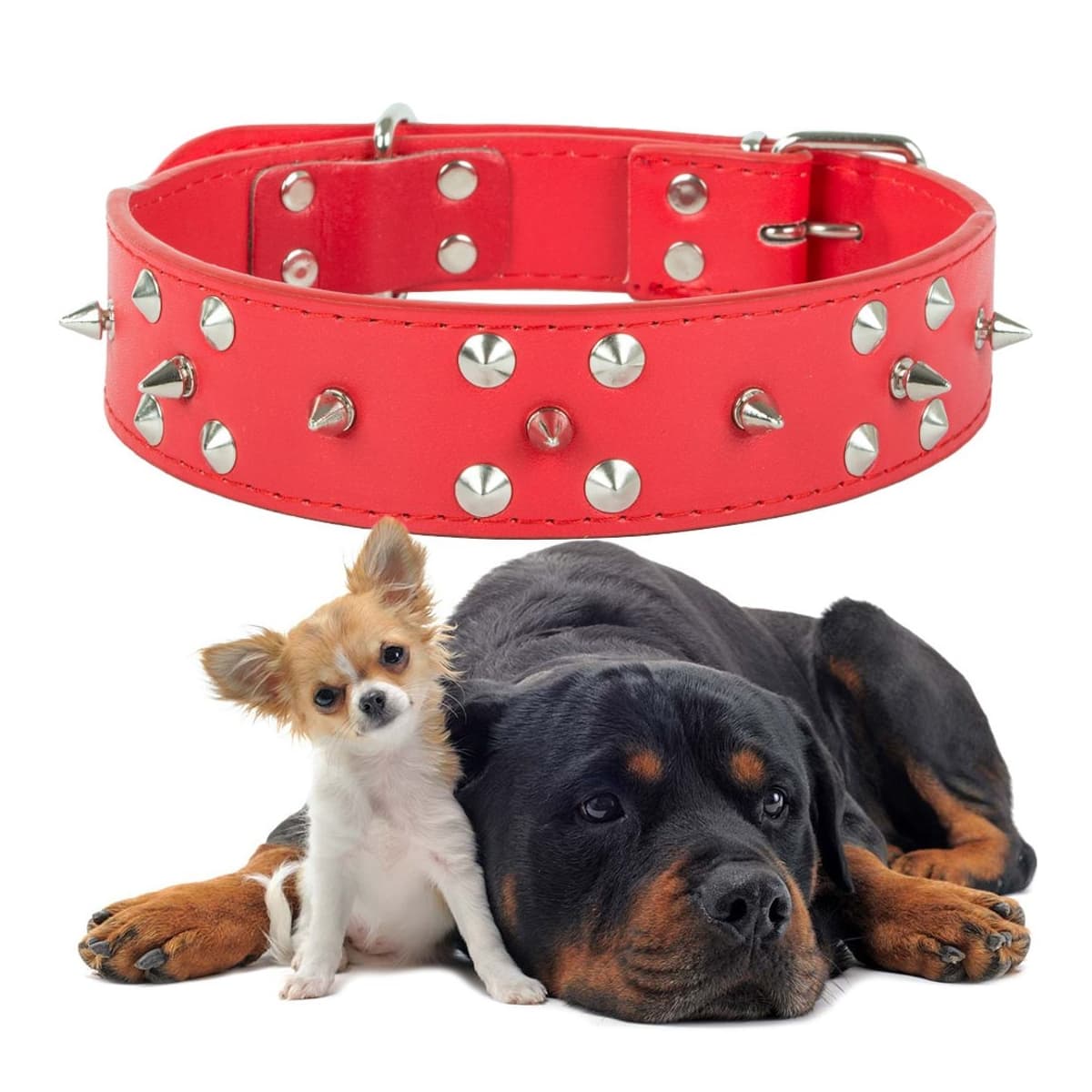 Hundhalsband med nitar, konstläder, XL