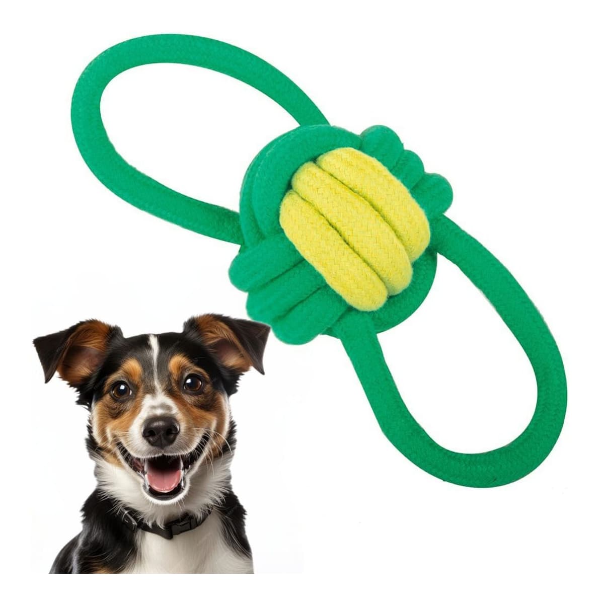 Hundleksak, dragrep med boll, 19 cm