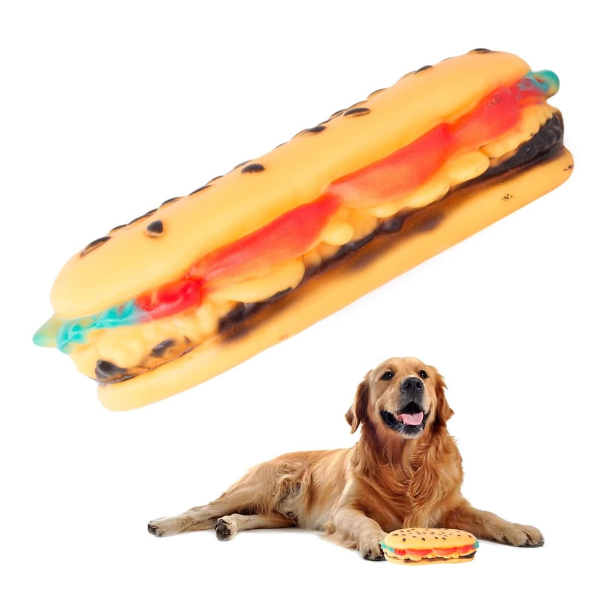 Hundleksak i gummi, hamburger med pip, 13 cm