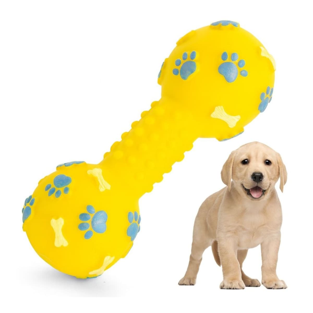 Hundleksak, gummi hantel med pip, 13 cm