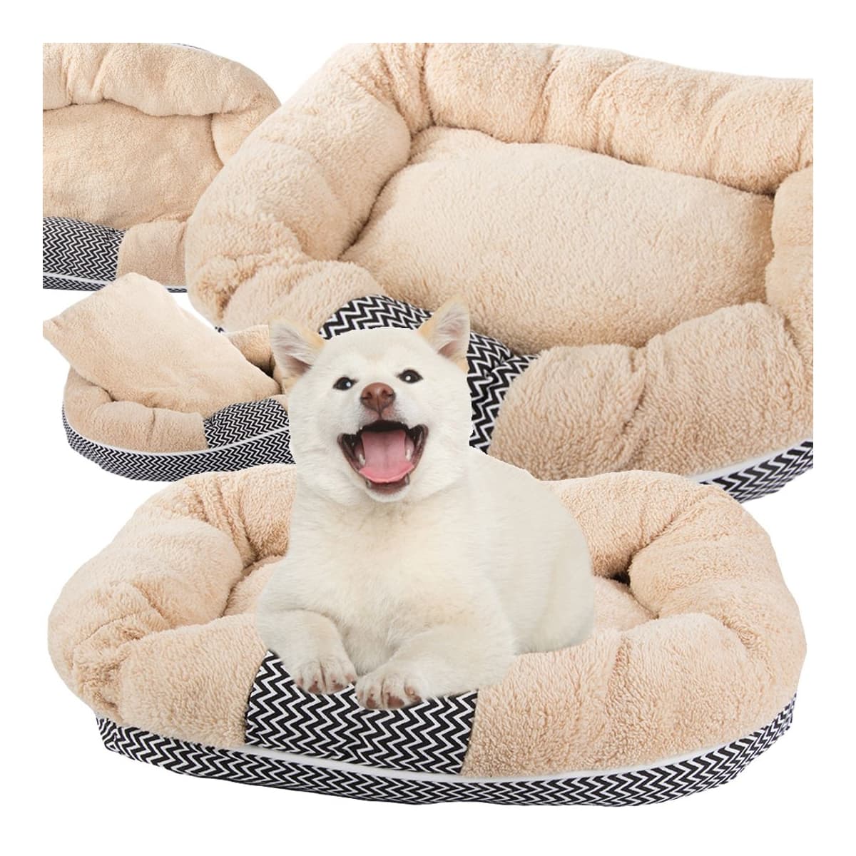 Hundsäng i plysch med avtagbar kudde, 60x50 cm