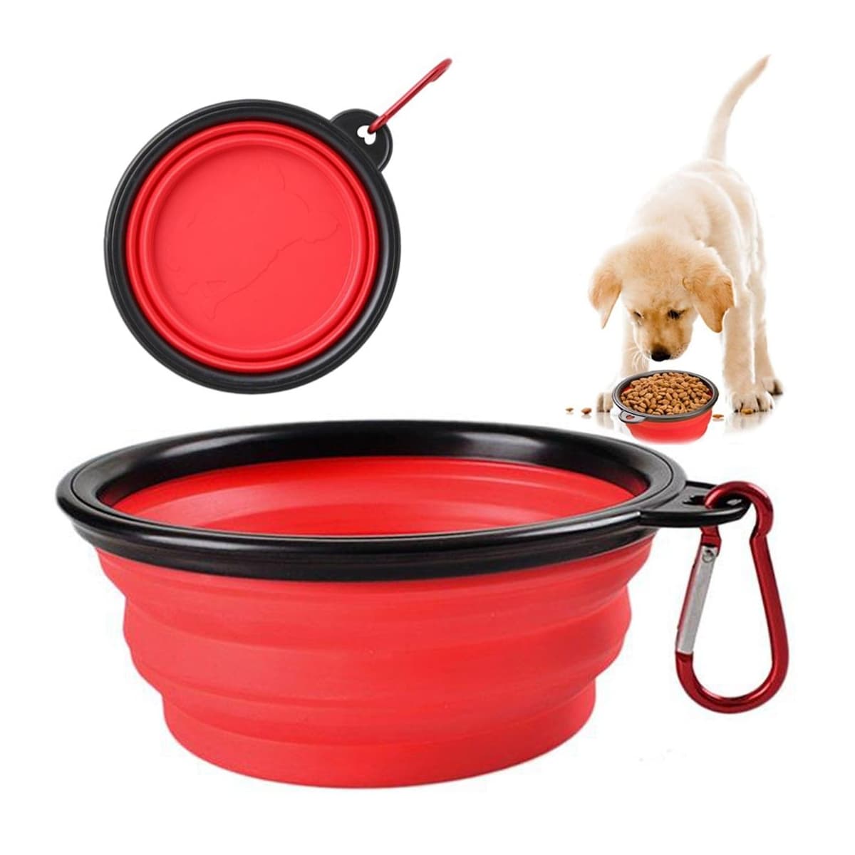 Hundskål silikon hopfällbar 400 ml med karbinhake
