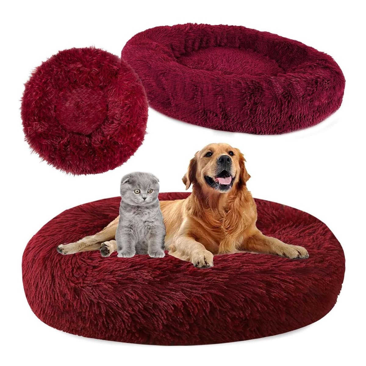 Husdjurssäng, rund, plysch, 100 cm