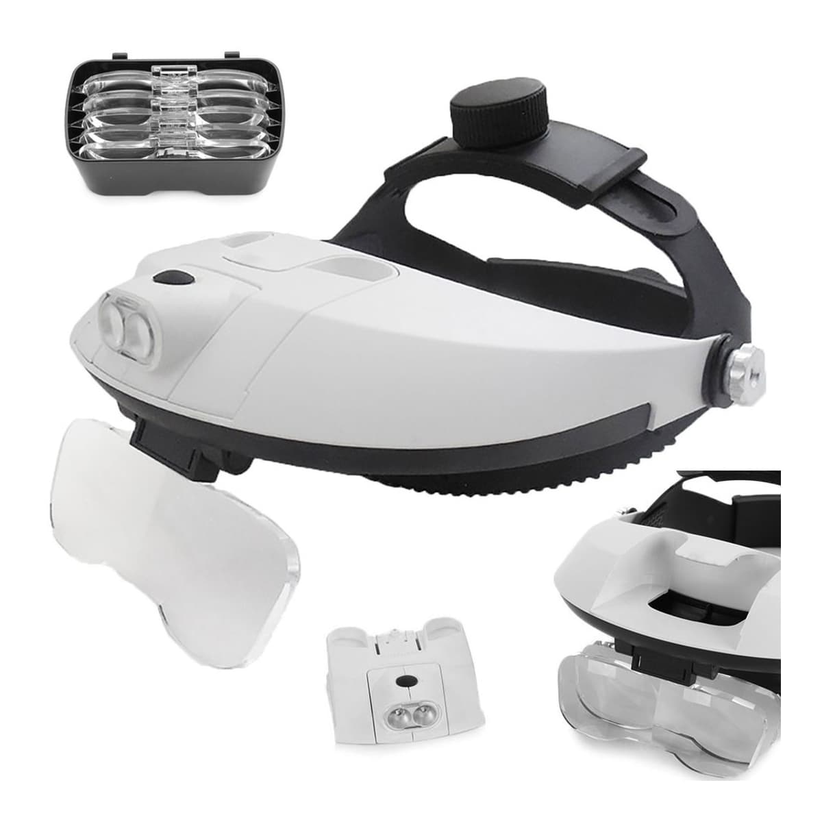 Huvudförstorare med 2 LED, 5 linser, 1-6x förstoring