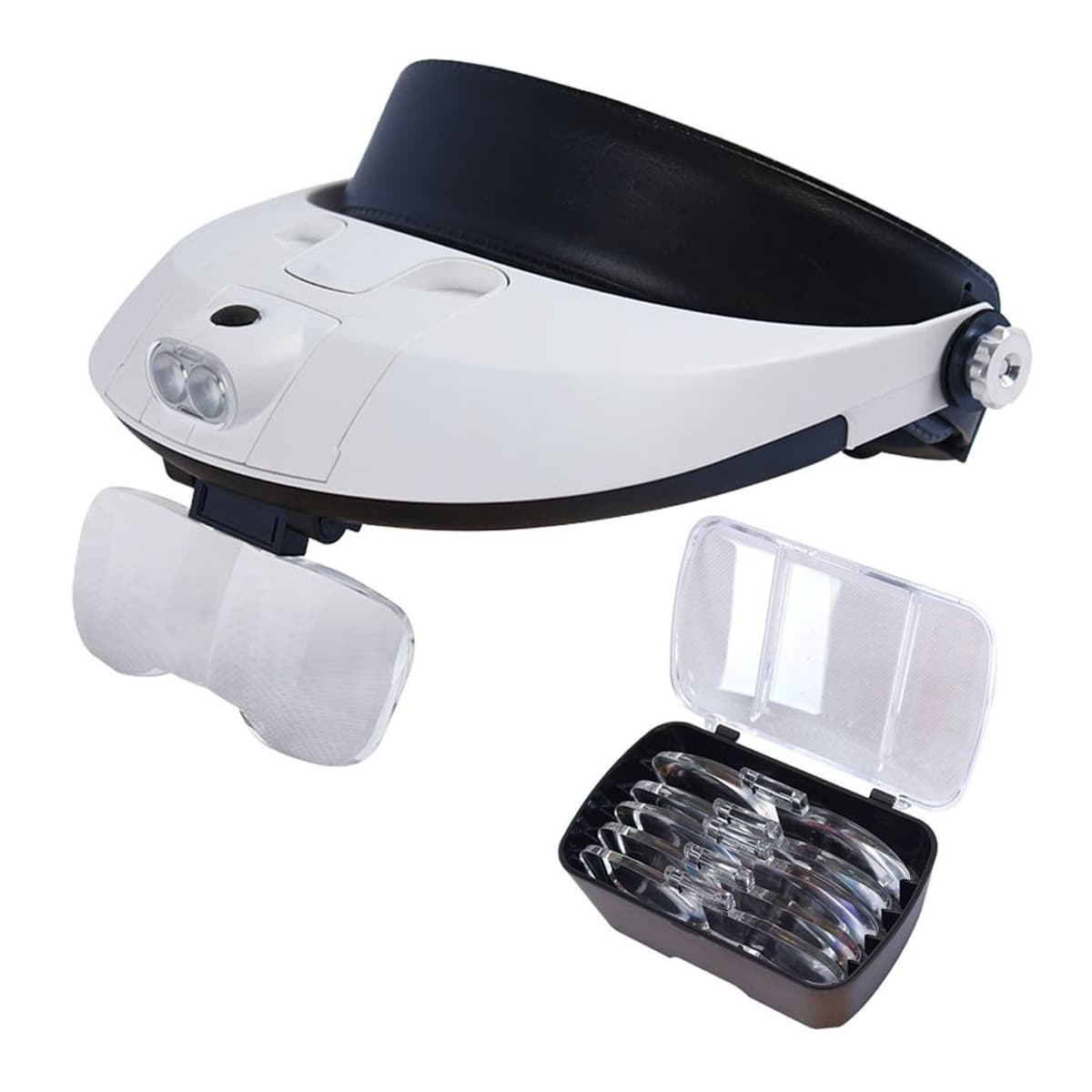 Huvudförstoringsglas med 2 LED-lampor, 5 linser