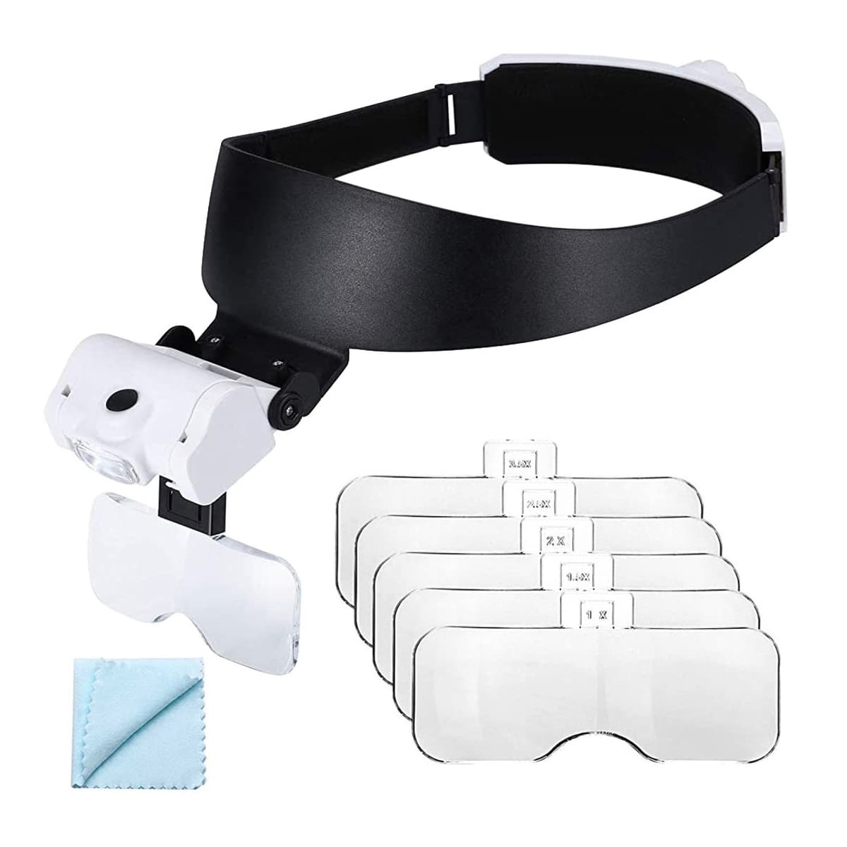 Huvudförstoringsglas med LED, 5 linser