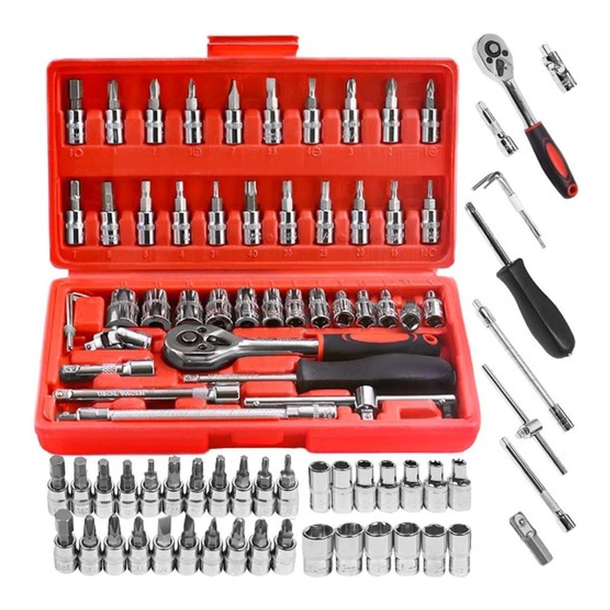 Hylsnyckelset med 46 delar i väska