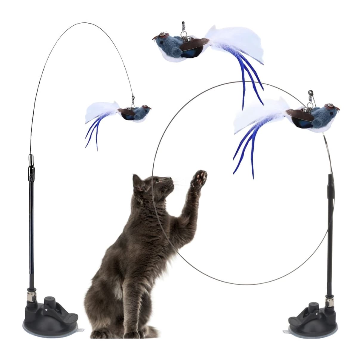 Interaktiv kattleksak med sugkopp och fågel