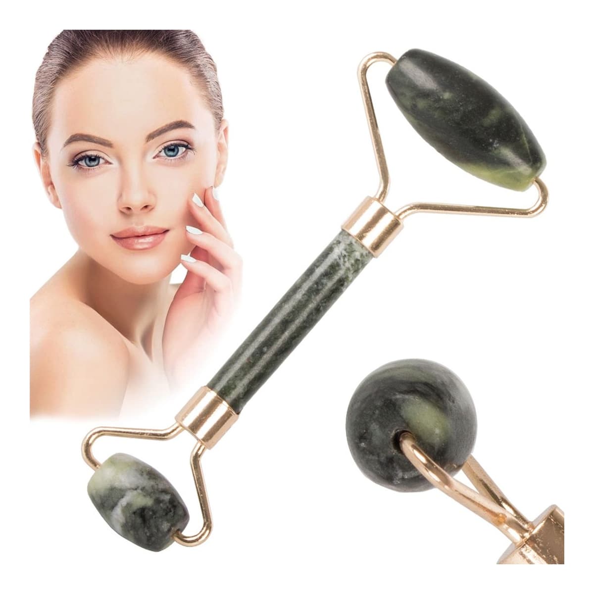 Jade-ansiktsmassager, 2 rullar, 13,5 cm