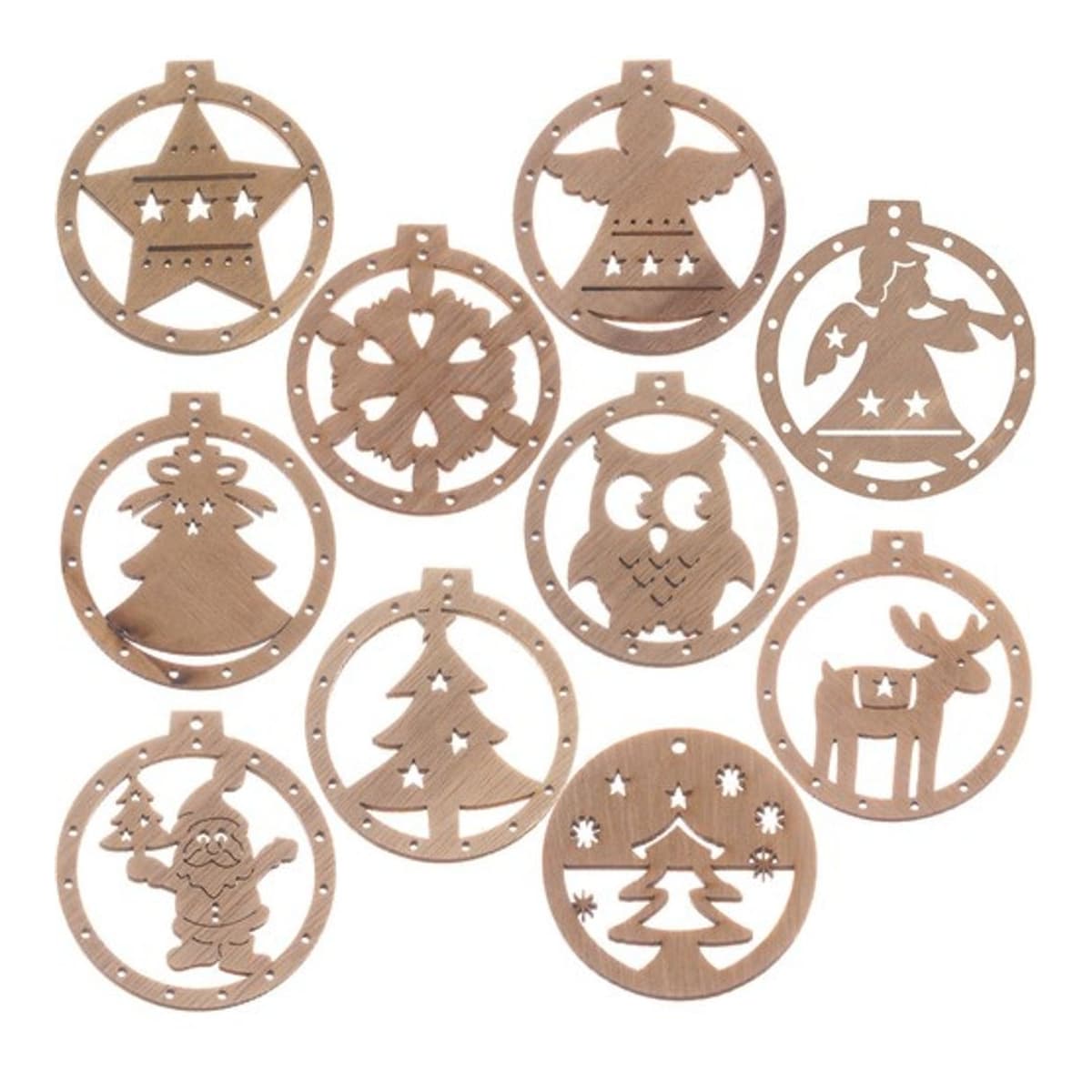Julkulor i trä, 10 st, 6,4 x 6,9 cm