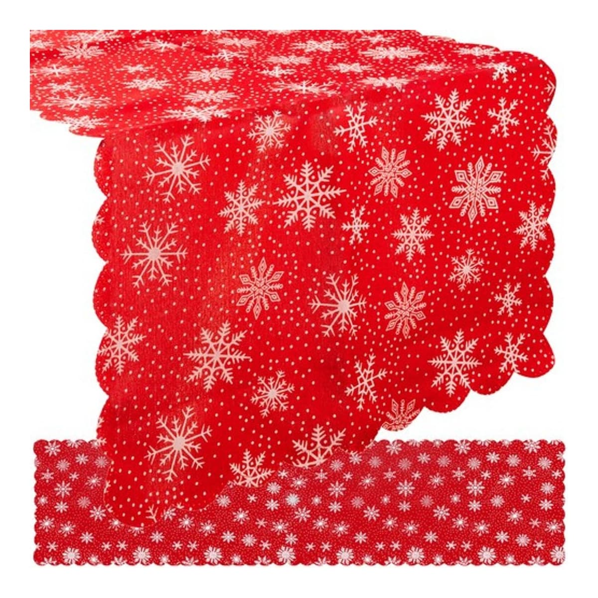 Jullöpare röd med snöflingor, 150x35 cm