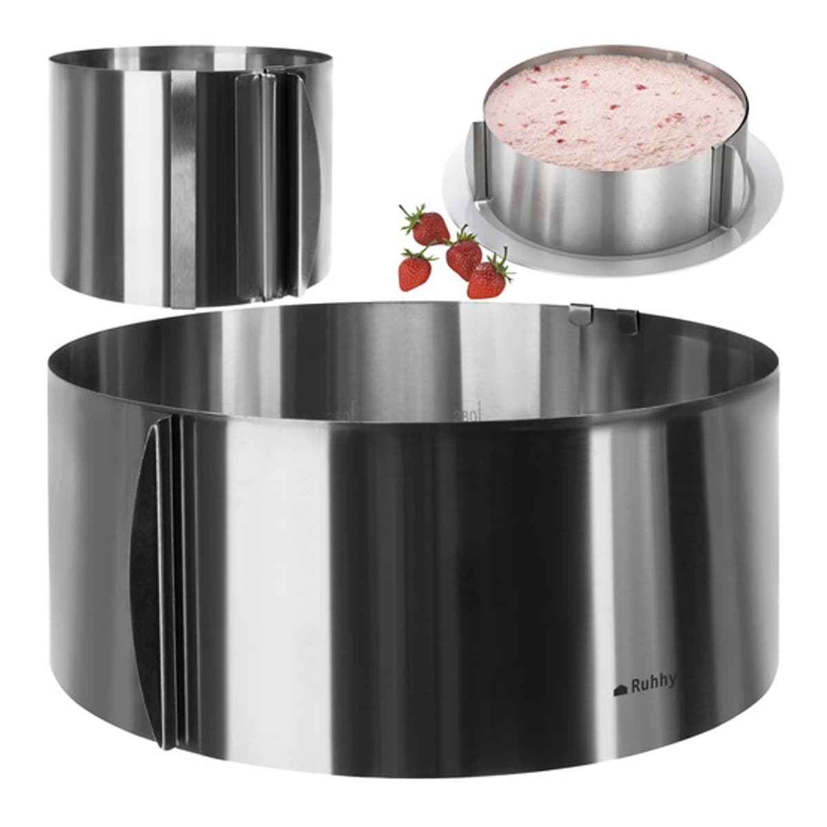 Justerbar tårtring i stål, 16-30 cm, höjd 12 cm