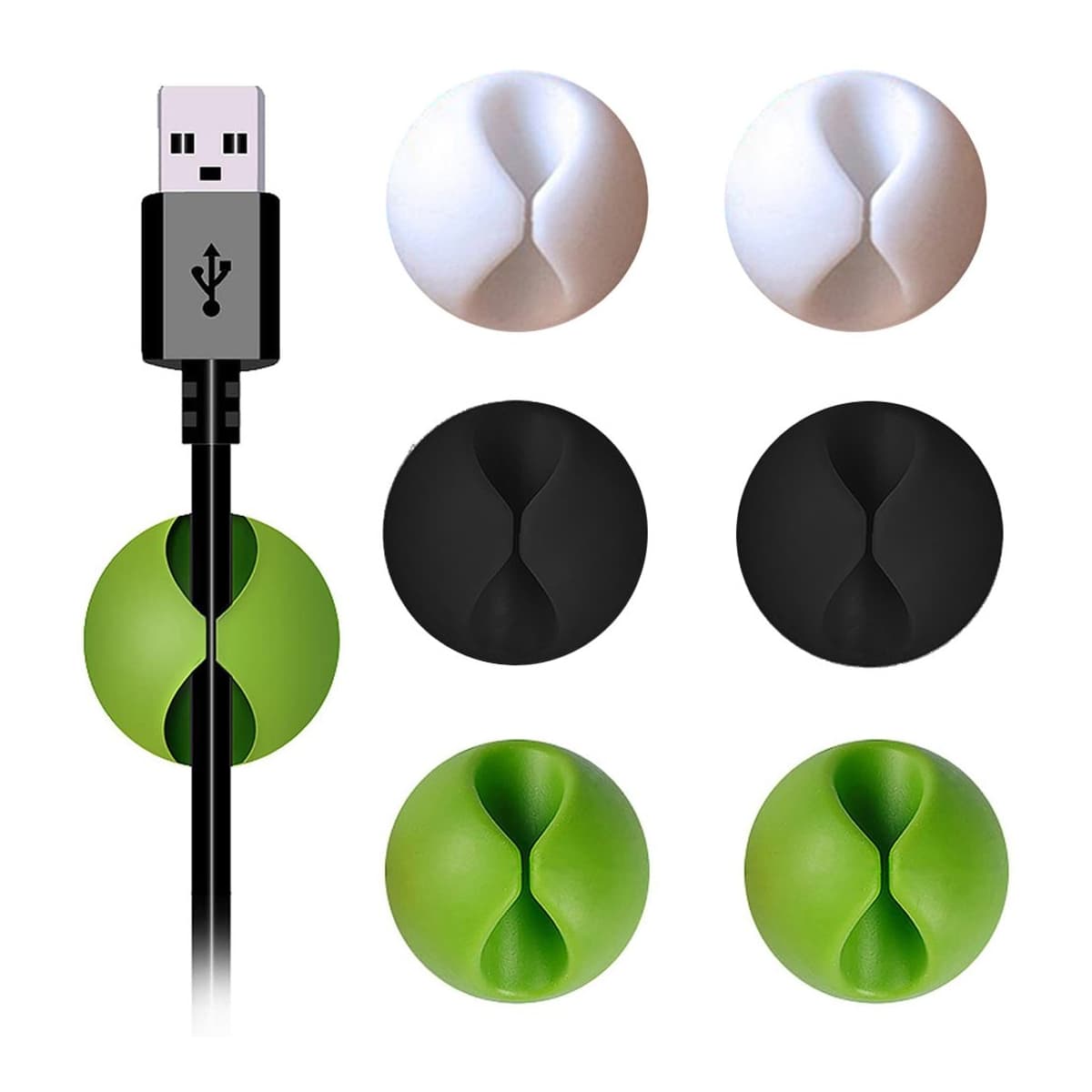 Kabelhållare, självhäftande, 6 st, ø 2,7 cm