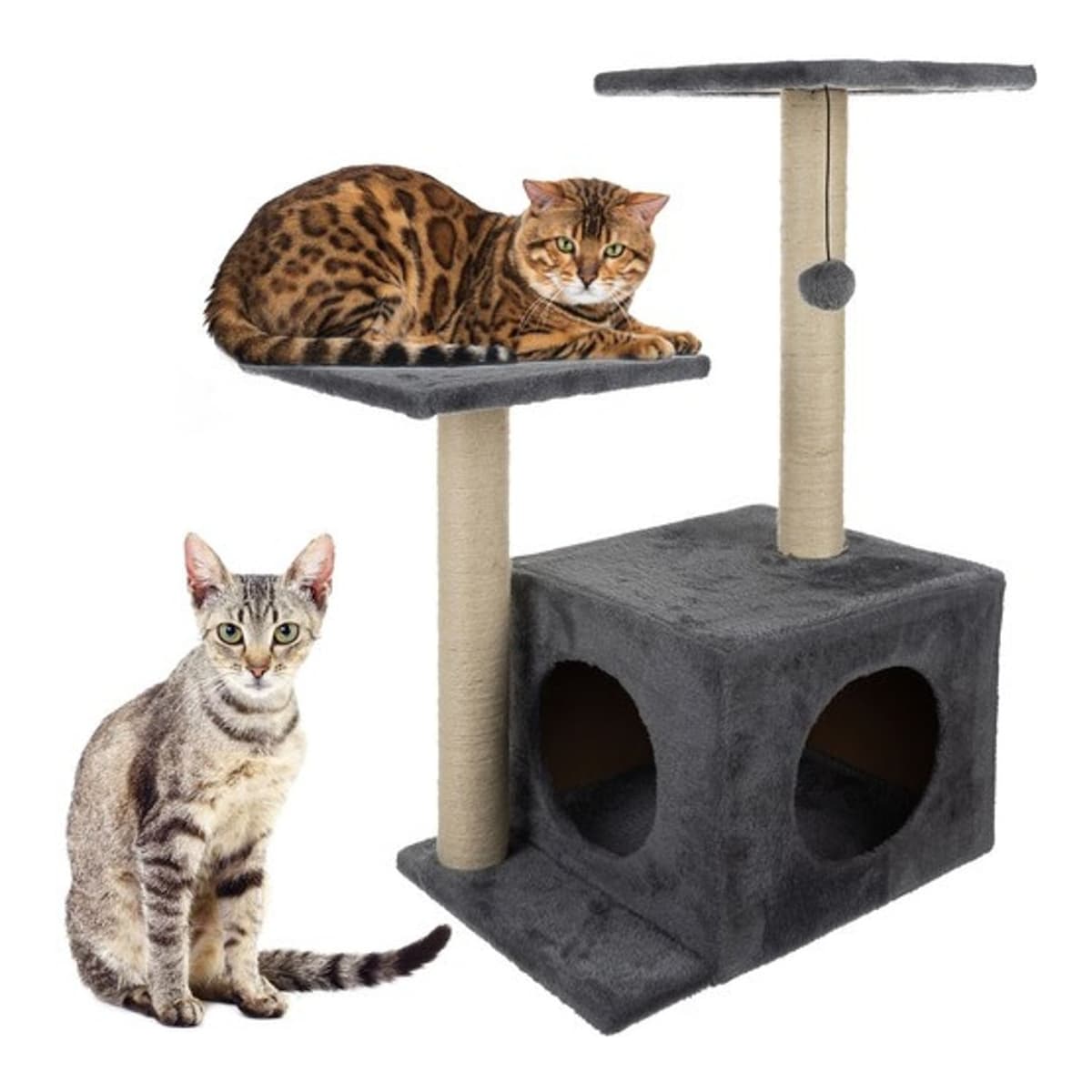 Kattklösträd 4 våningar, 71 cm, grått