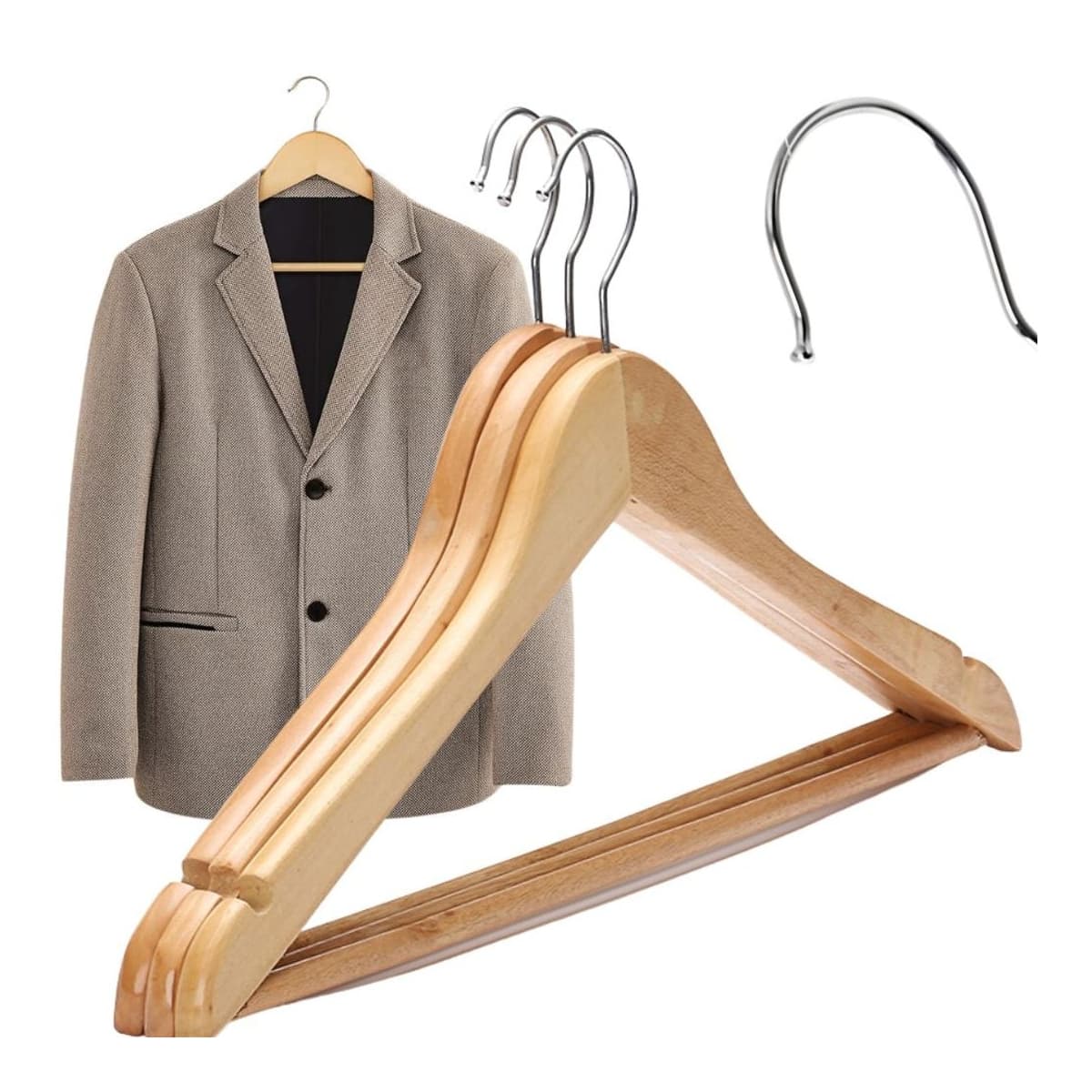 Klädhängare i lackerat trä, 3-pack, 45 cm