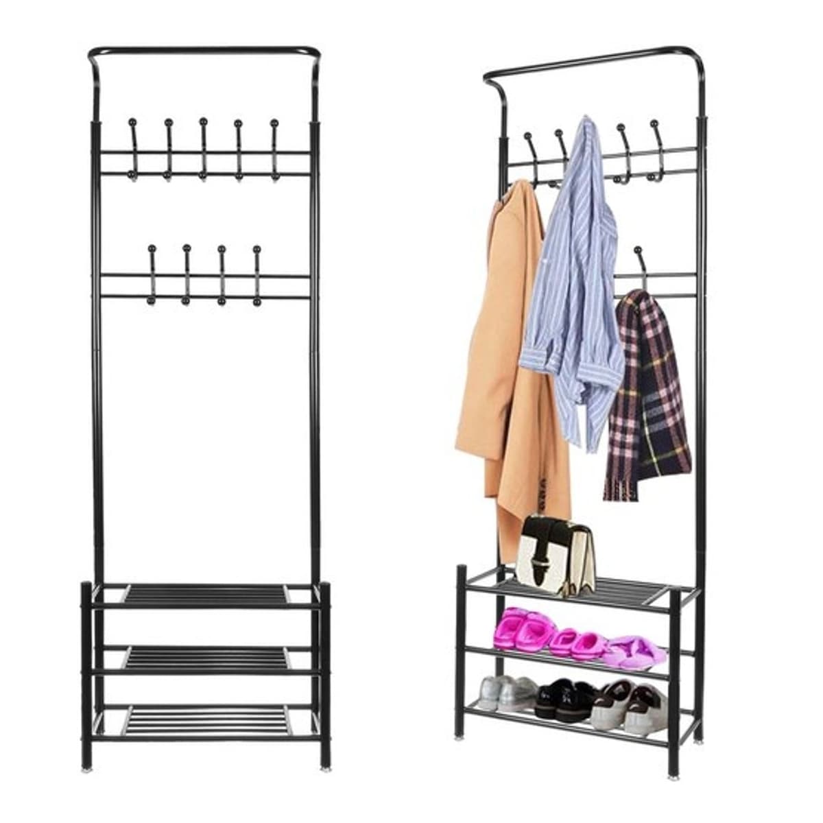 Klädhängare med skohylla, 192 cm hög, 18 krokar
