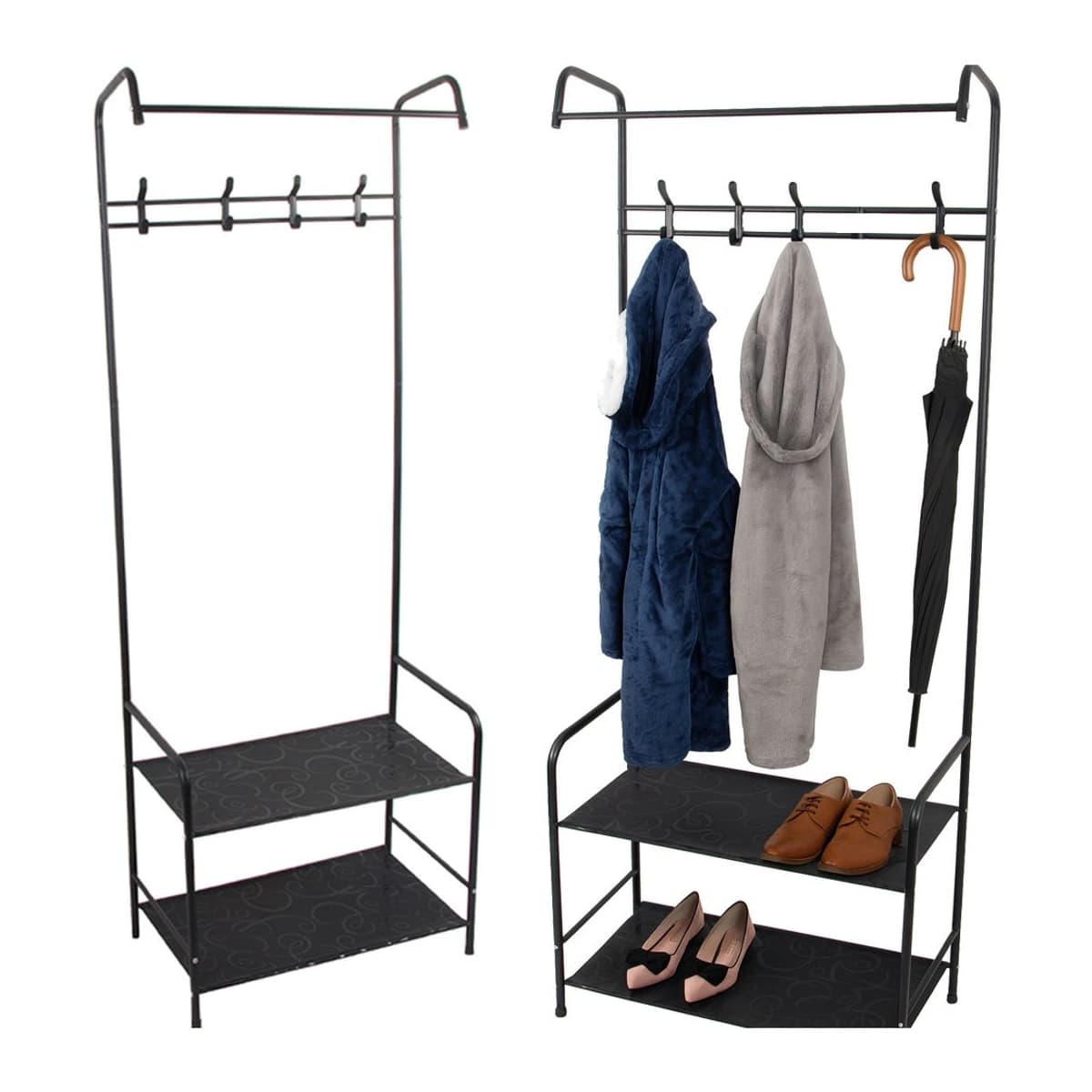 Klädhängare stående med skohyllor, 165 cm