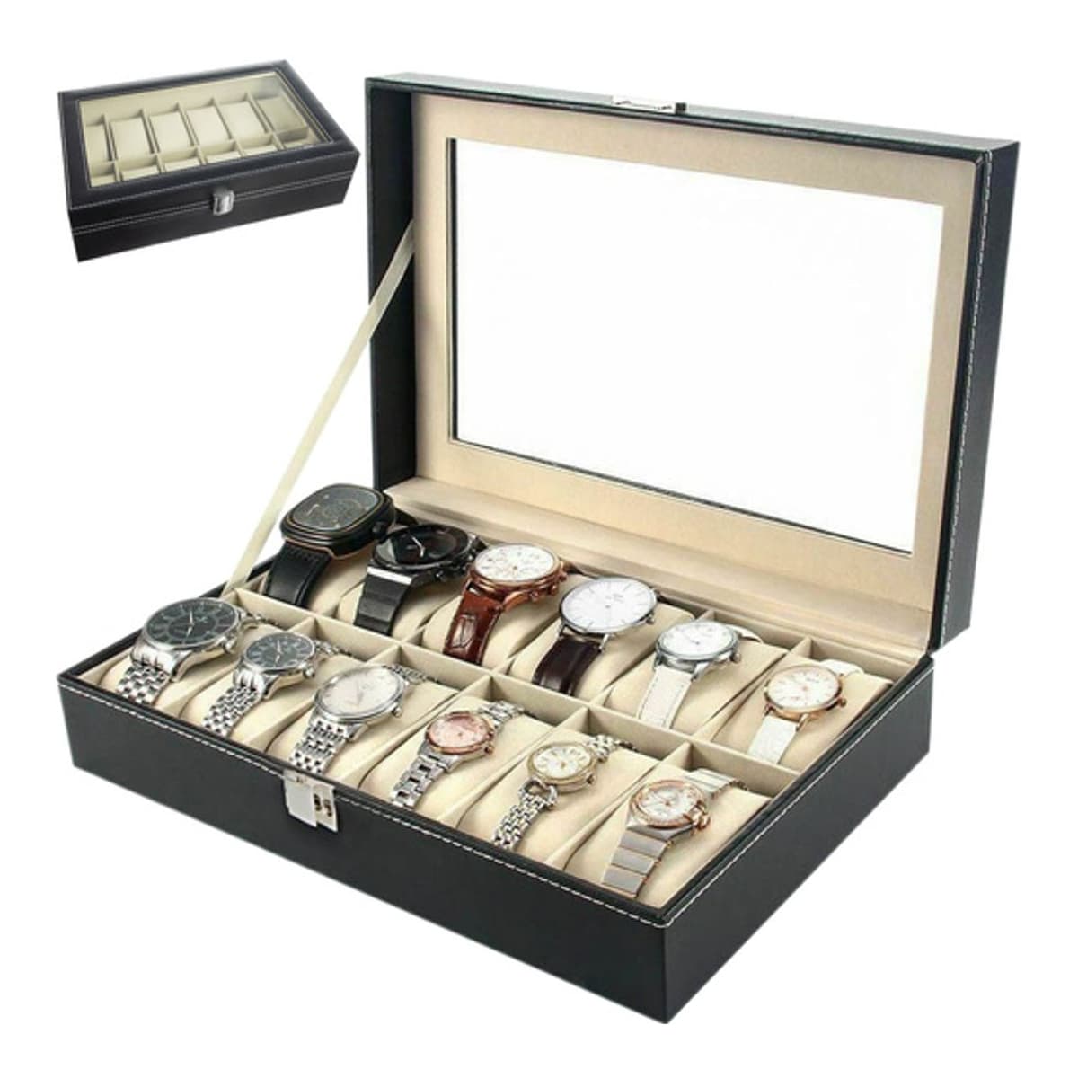 Klockbox med 12 fack och transparent lock