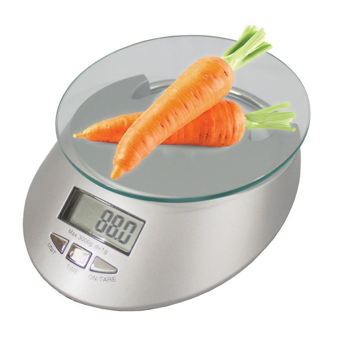 Köksvåg med klocka, 5 kg, härdglas