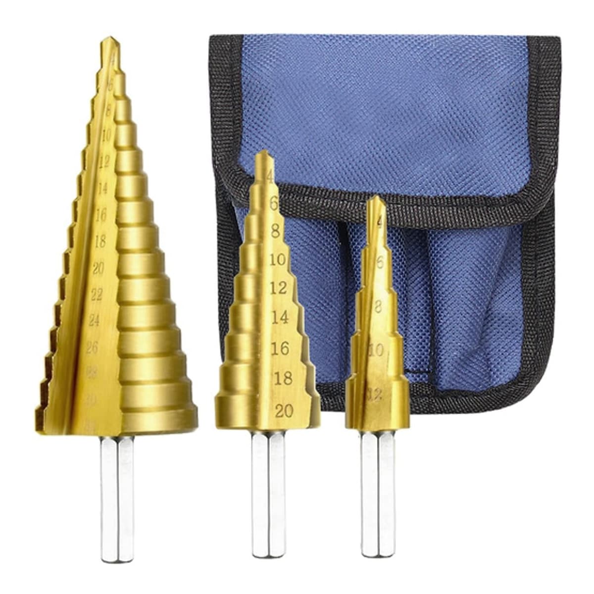 Koniska borr, titanbelagda, 3-pack