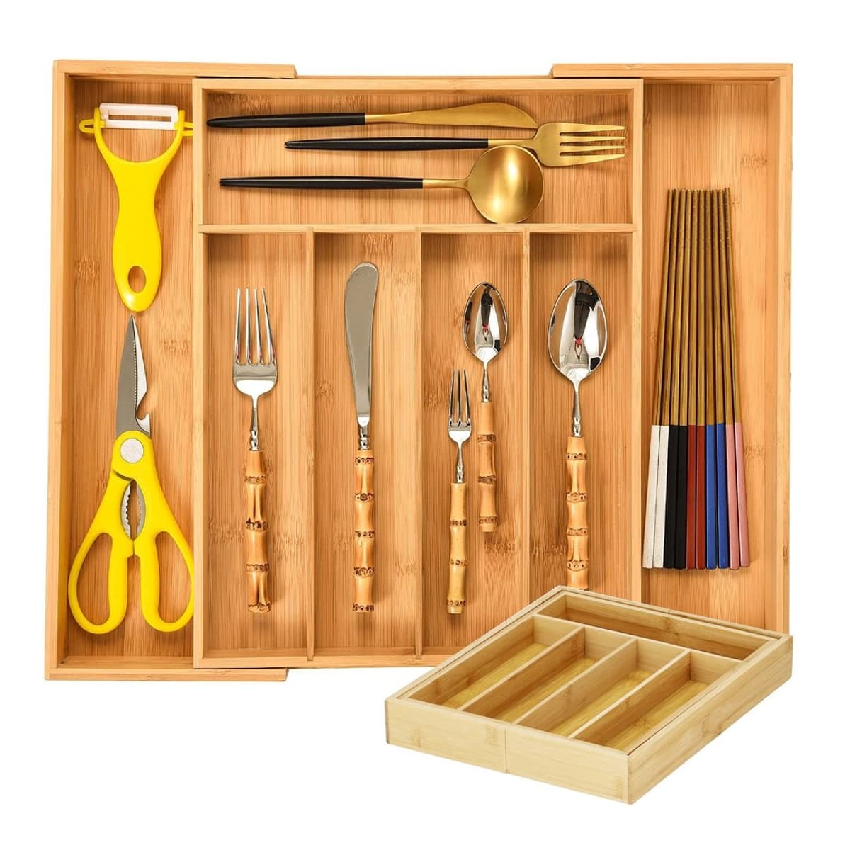 Lådorganisatör, bambu, 7 fack, 39 cm