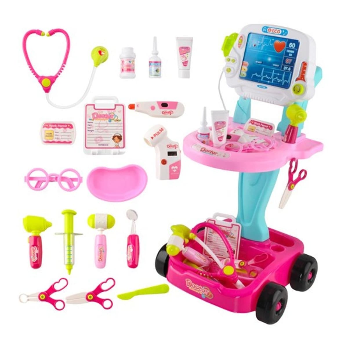 Läkarvagn med 18 tillbehör, ljud och ljus