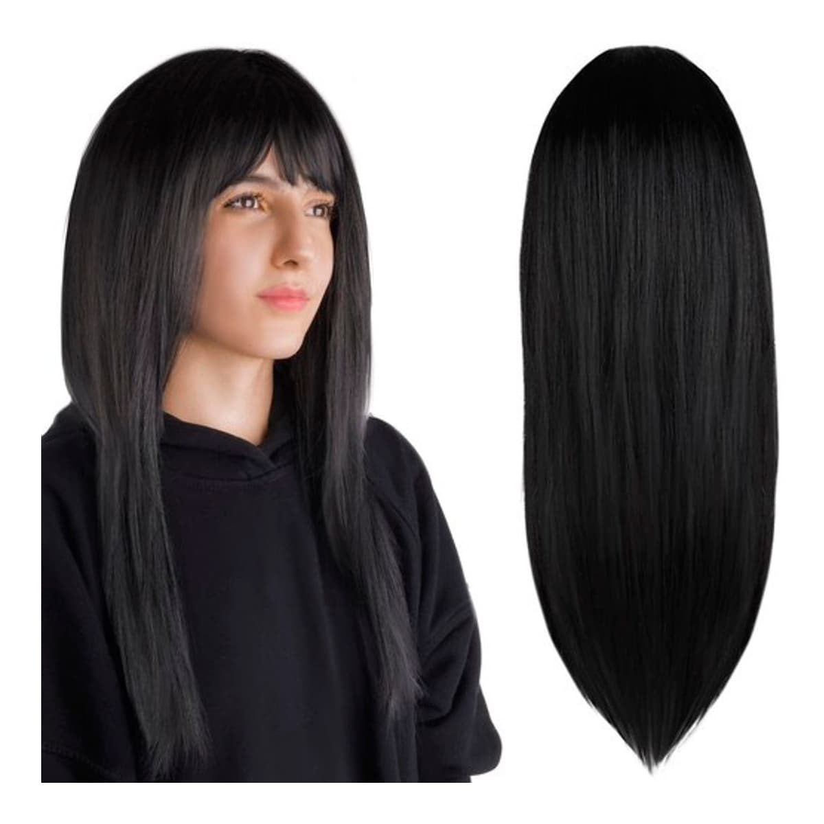Lång peruk för kvinnor med lugg, 67 cm
