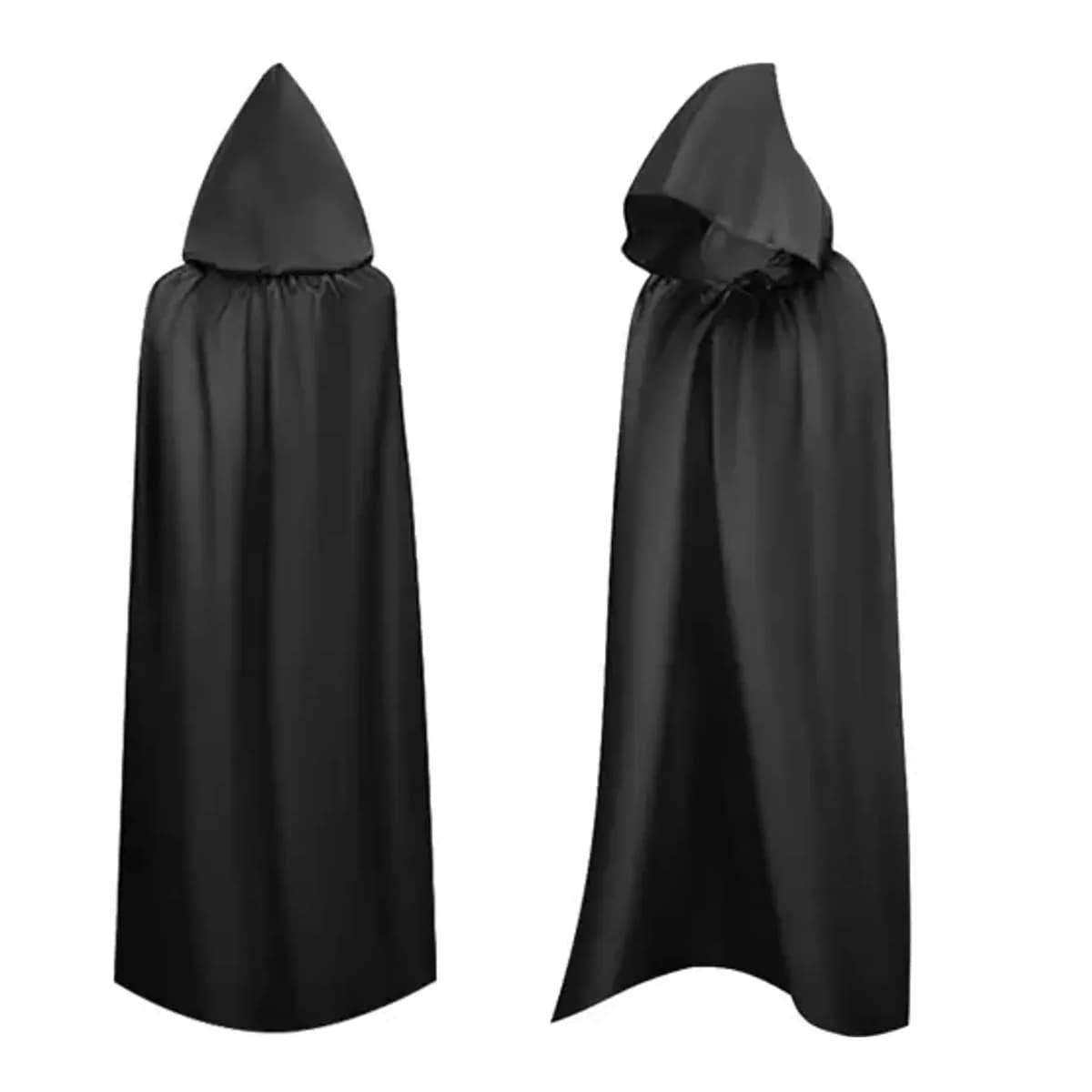 Lång svart cape med huva, 140 cm