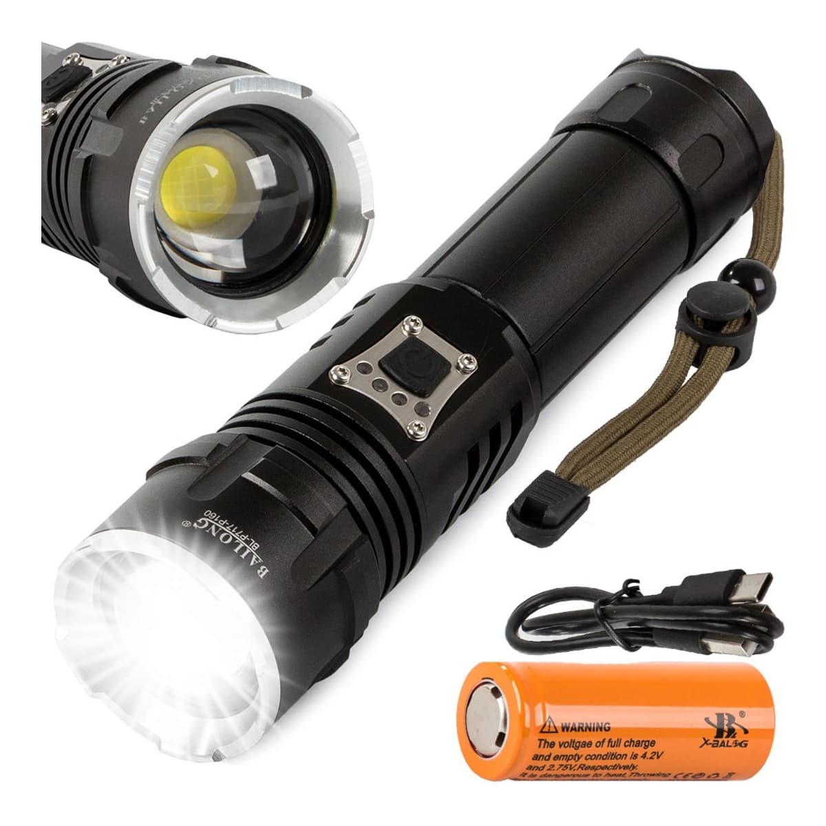 LED-ficklampa CREE XHP160 med zoom, 1000 m