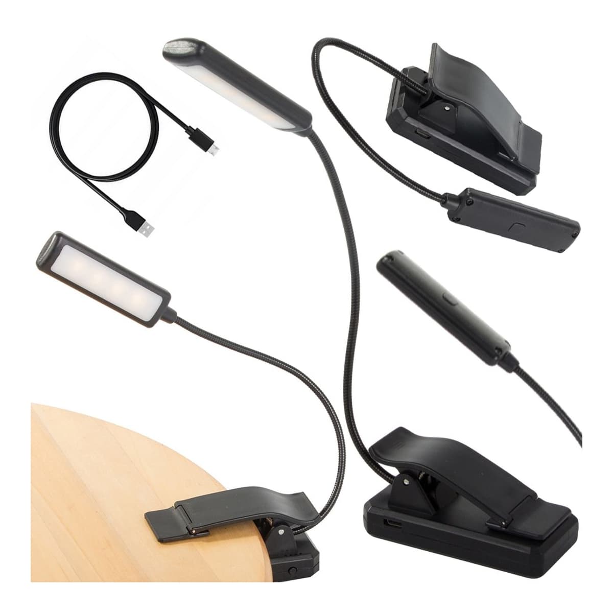 LED-läslampa med klämma, 9 dioder, USB