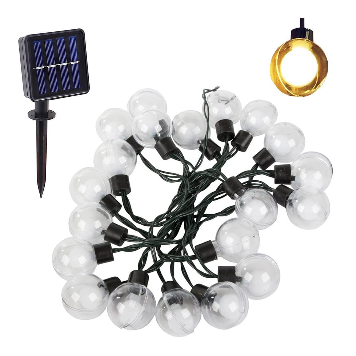 LED-ljusslinga, solcell, 20 lampor, varmvit