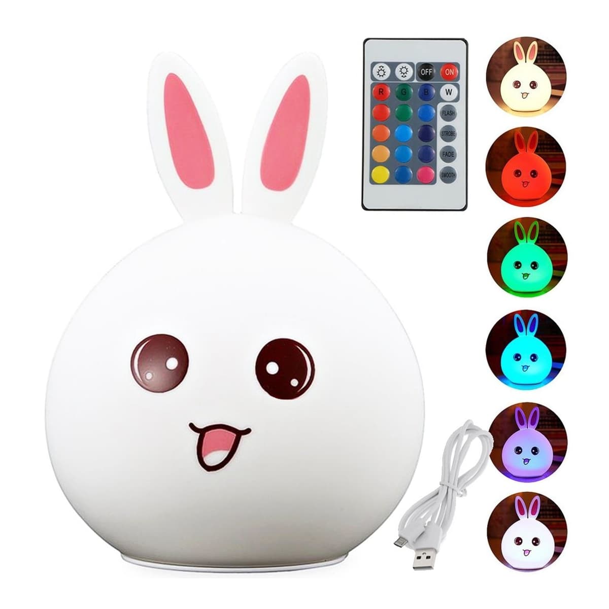 LED-nattlampa kanin med fjärrkontroll, 15,5 cm