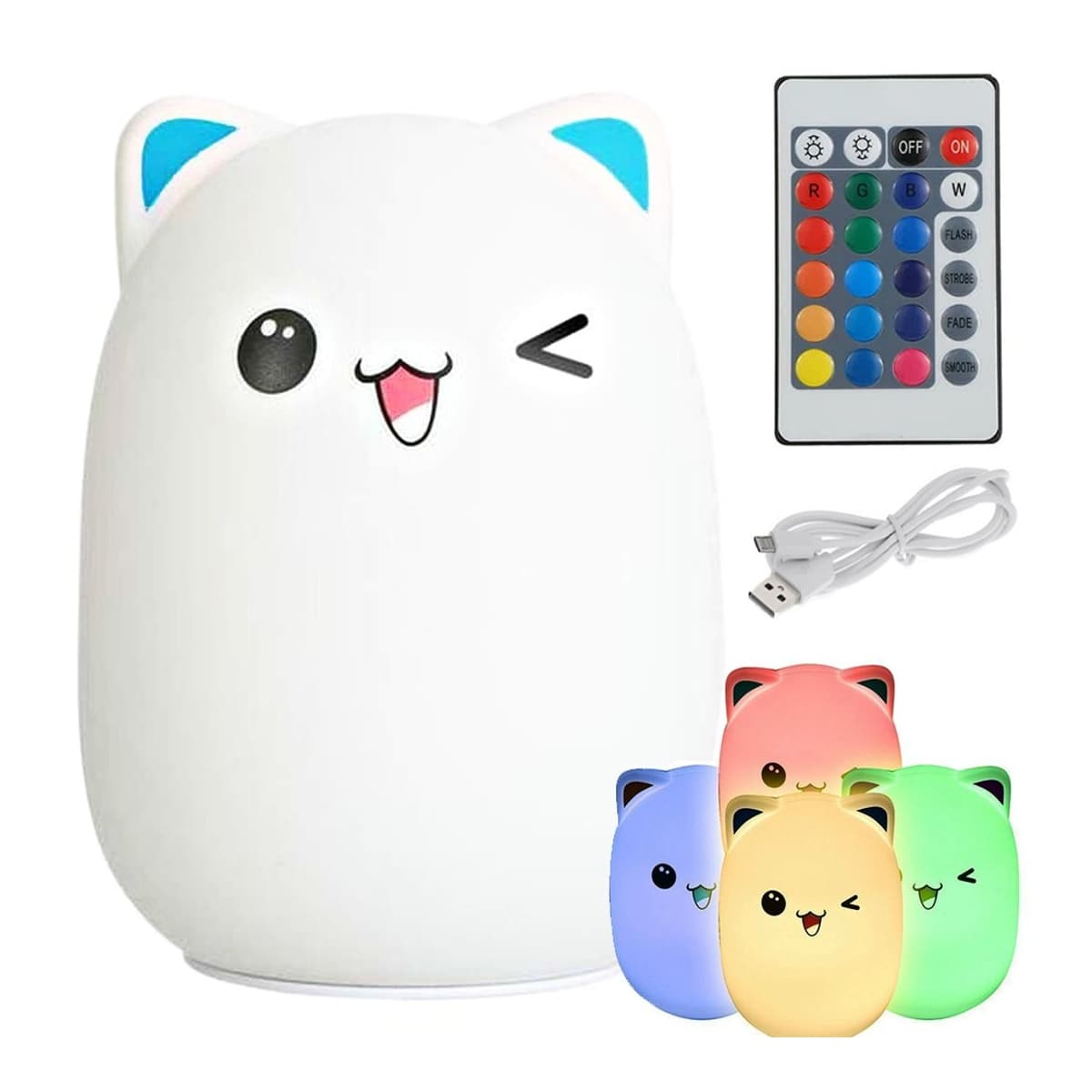 LED-nattlampa katt med fjärrkontroll, 12,5 cm