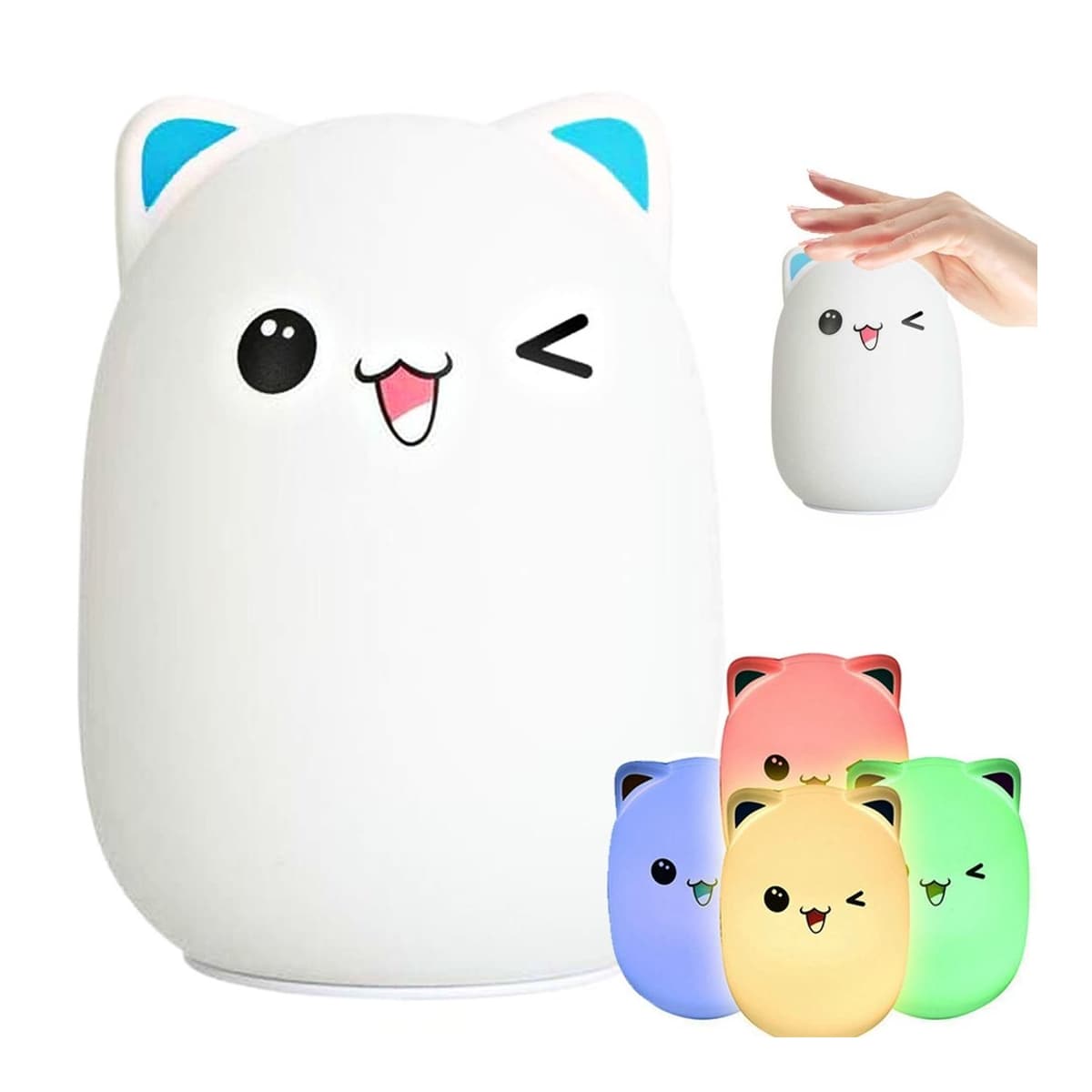 LED-nattlampa katt, pekstyrning, 12,5 cm