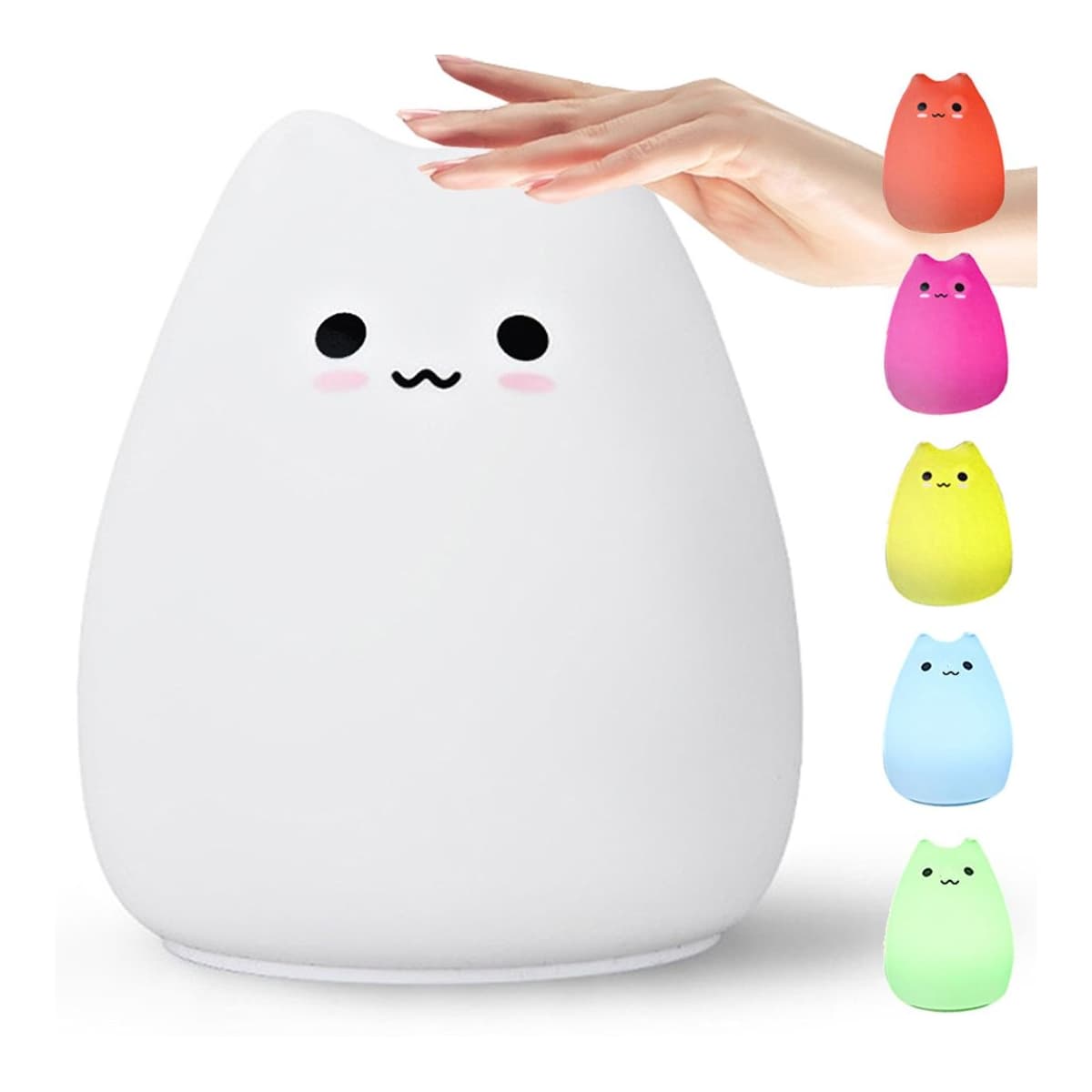 LED-nattlampa katt, silikon, RGB, 10 cm