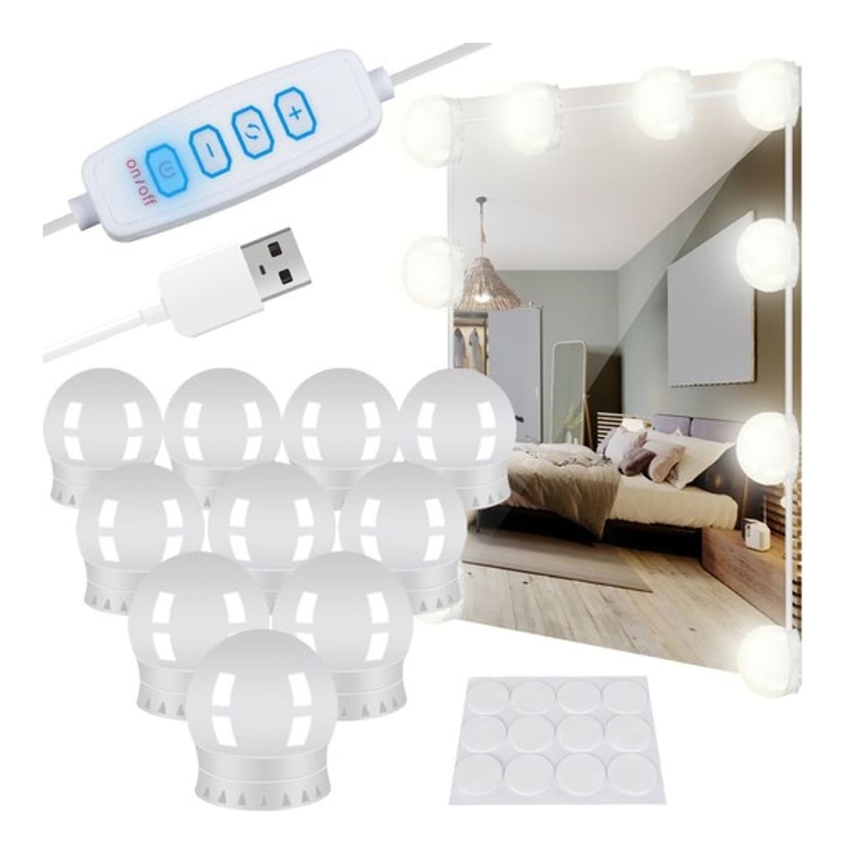 LED-sminkbelysning 10 lampor med USB