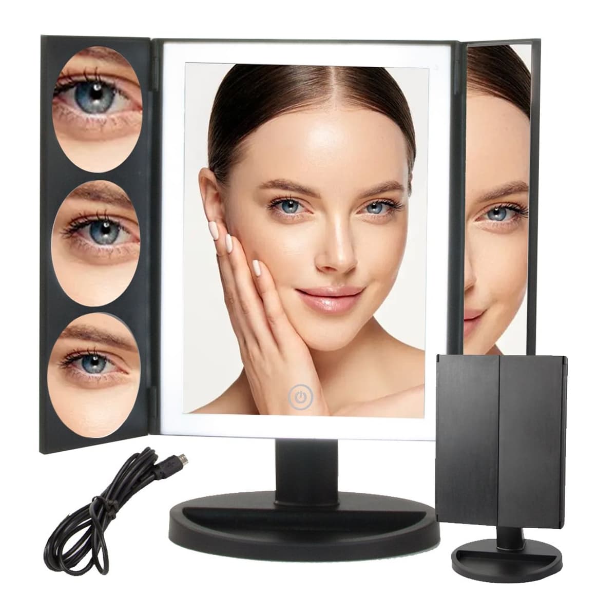LED-sminkspegel med förstoring 3x, 5x, 10x