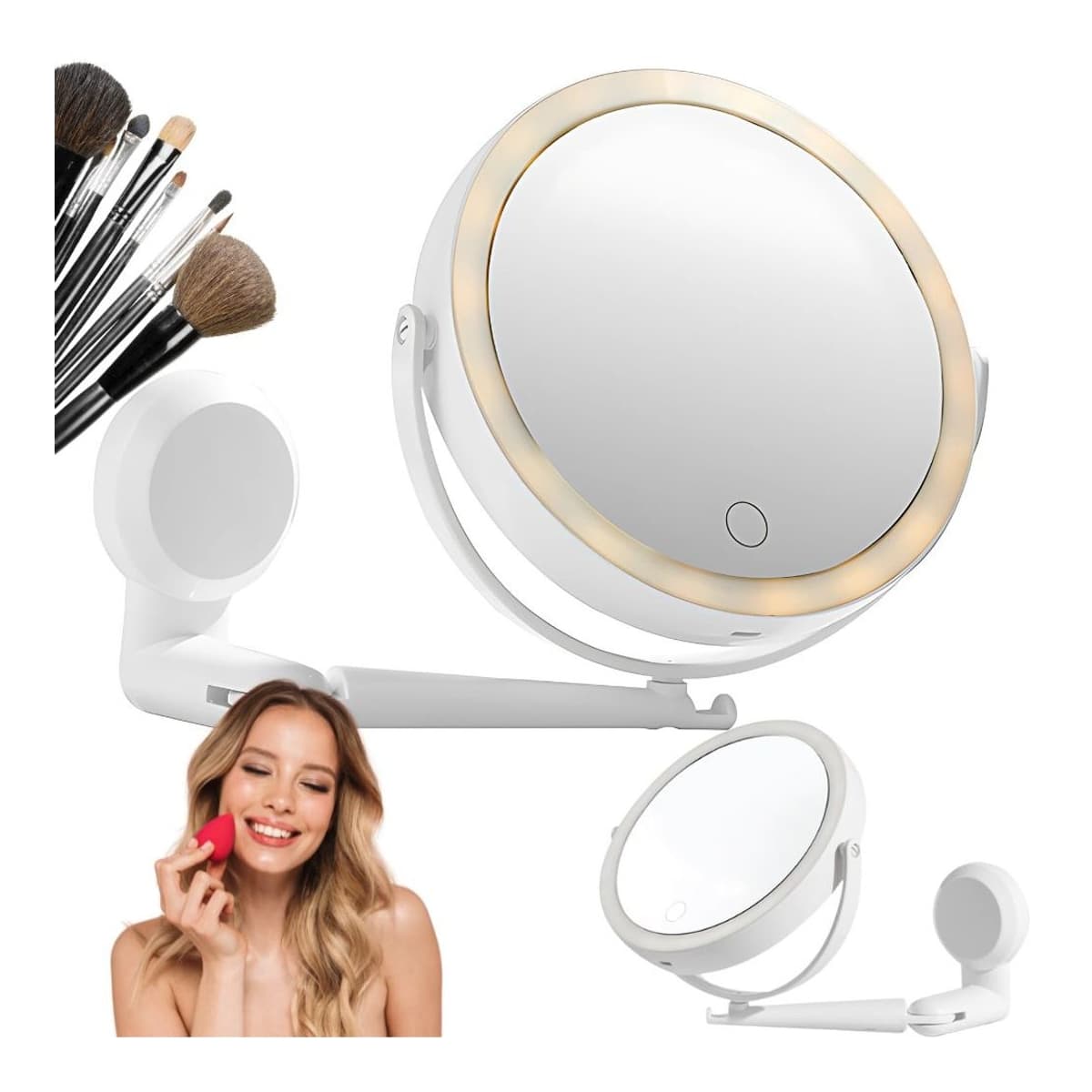 LED-sminkspegel med förstoring, väggmonterad 17,7 cm