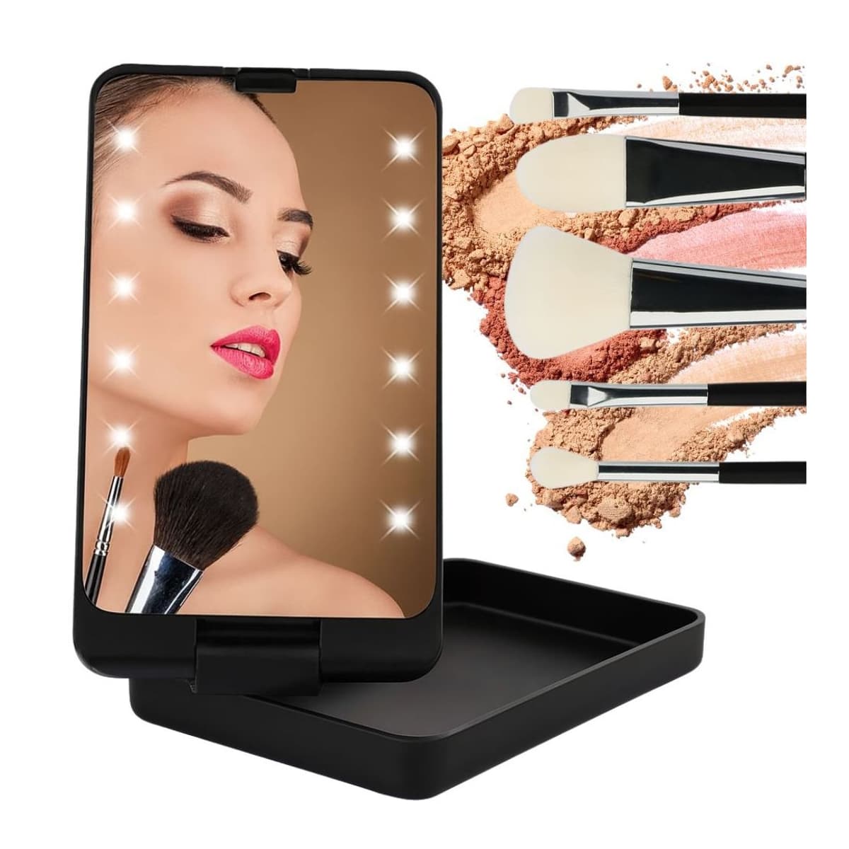 LED-sminkspegel med uppladdningsbart batteri, 16 cm