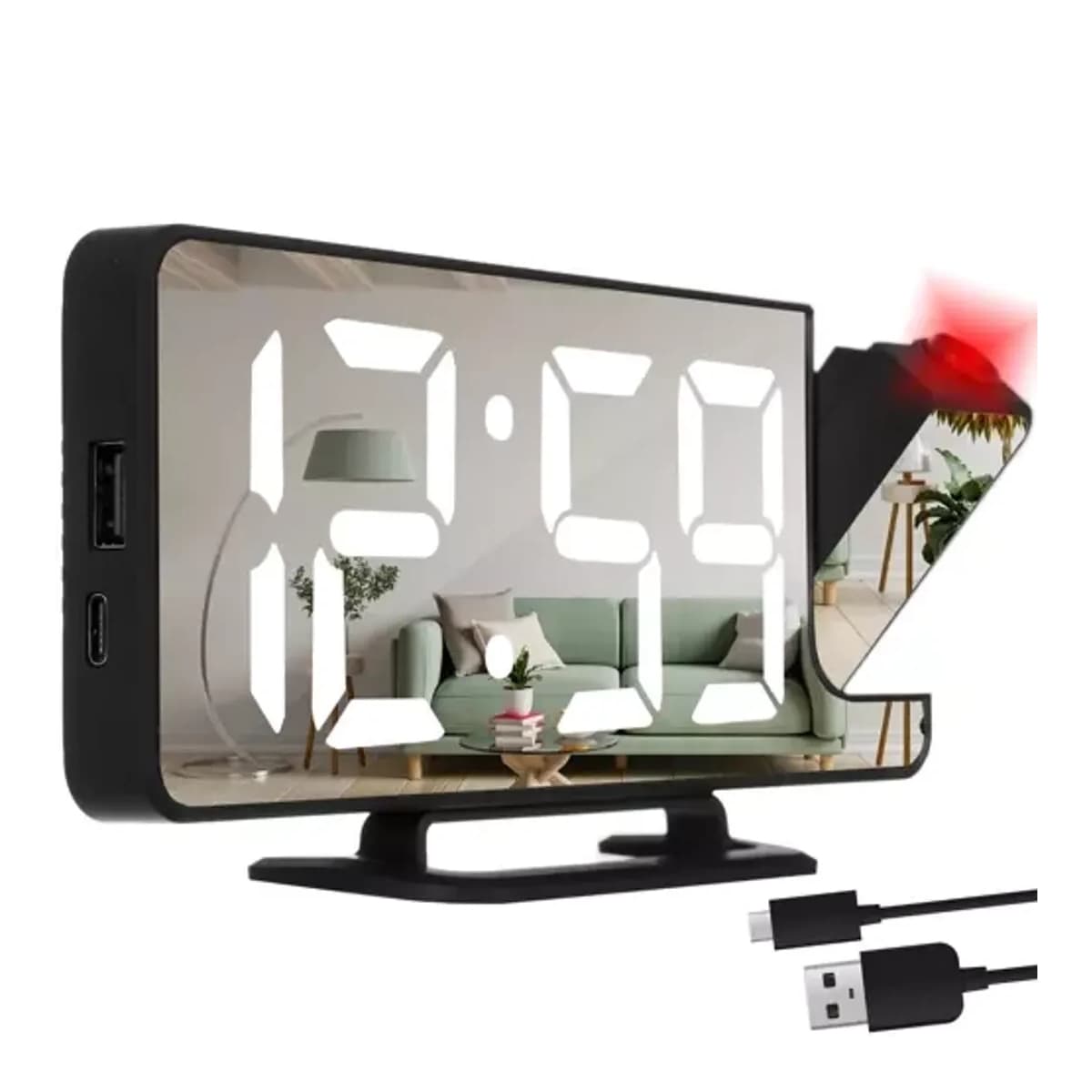 LED-väckarklocka med projektor och spegel
