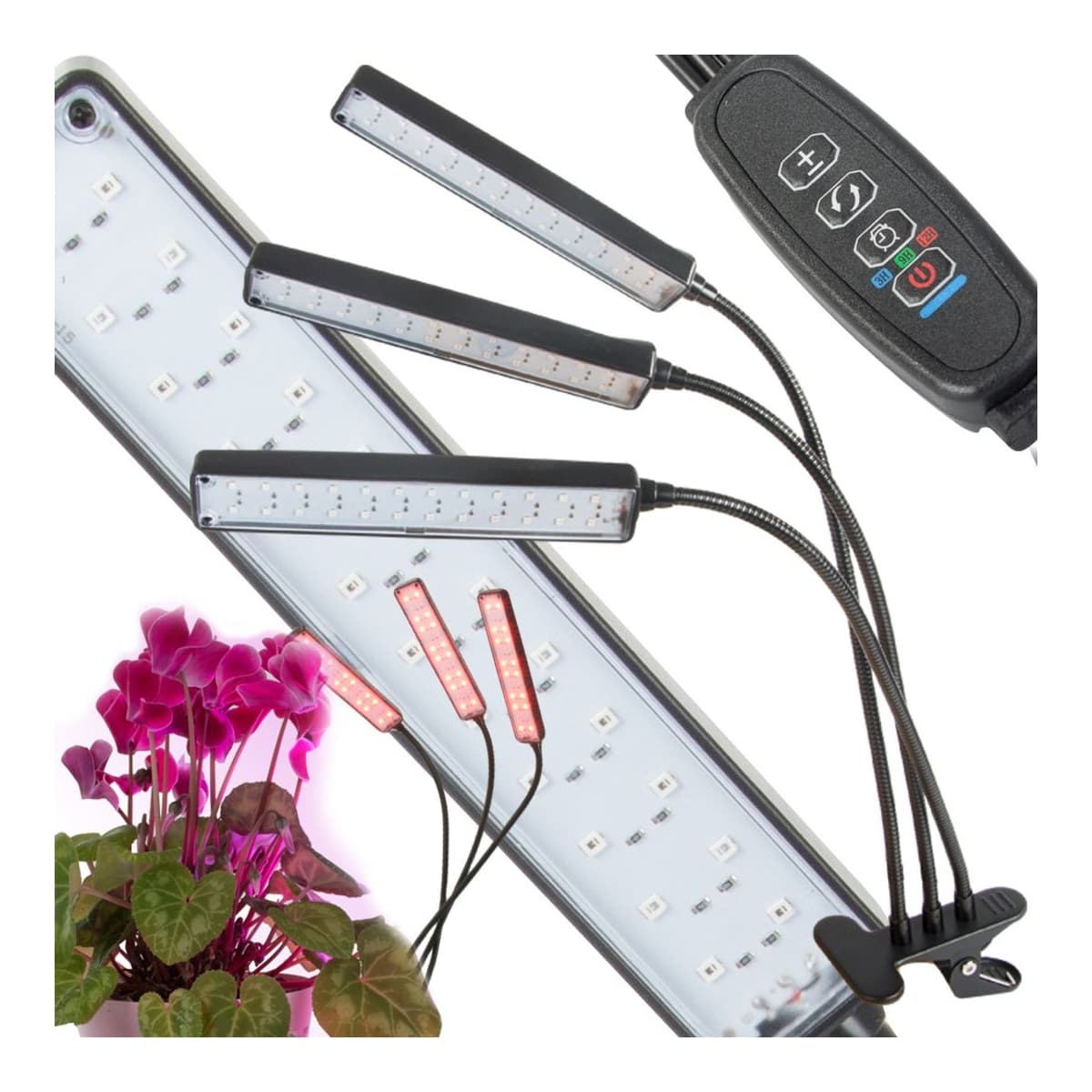 LED-växtlampa USB med timer och 3 paneler