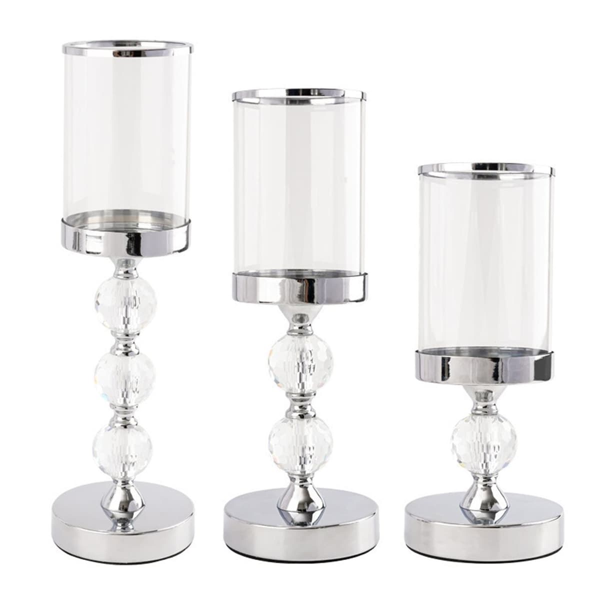 Ljusstakar glas krom kristall set 3 delar