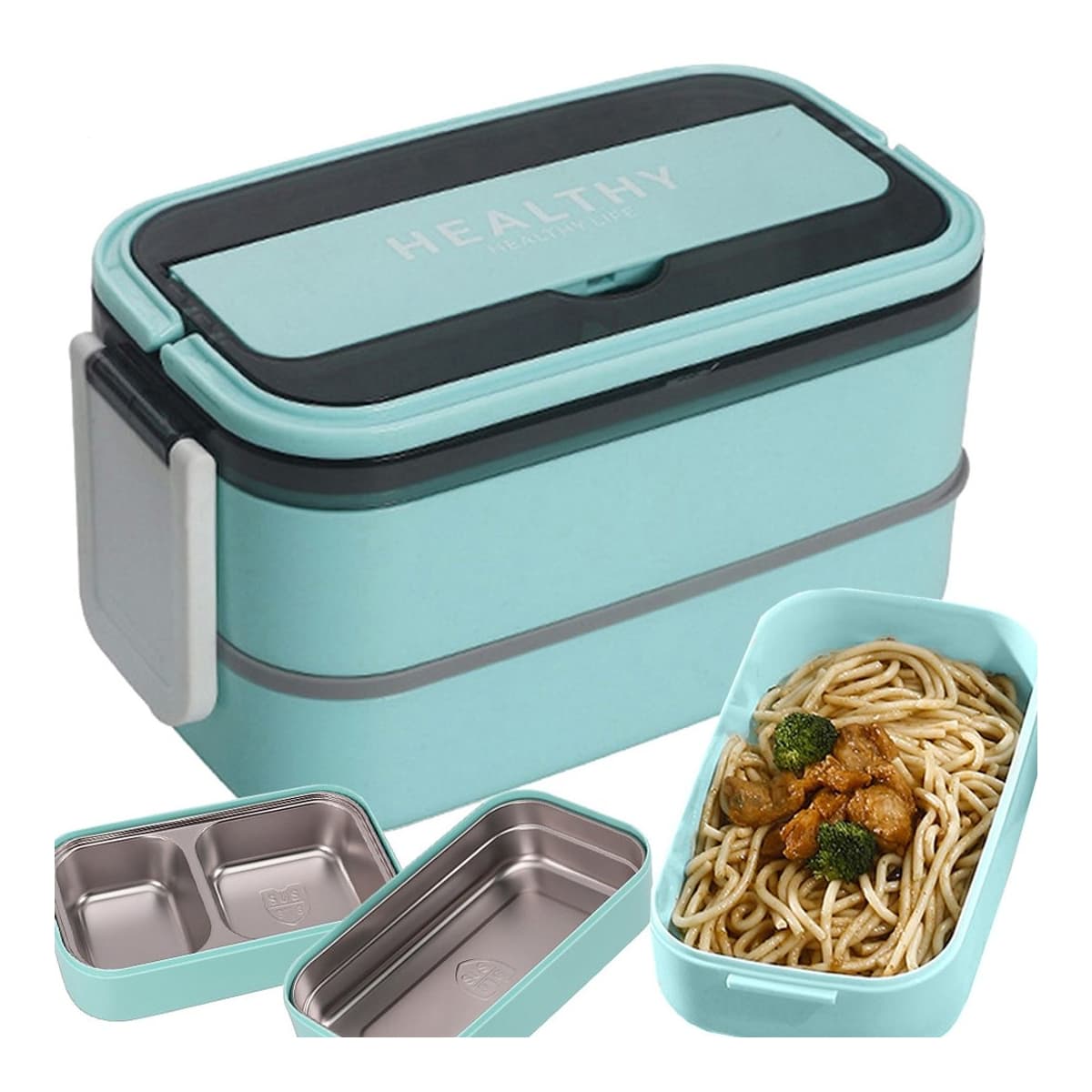 Lunchbox tvåvånings 1400ml med bestick