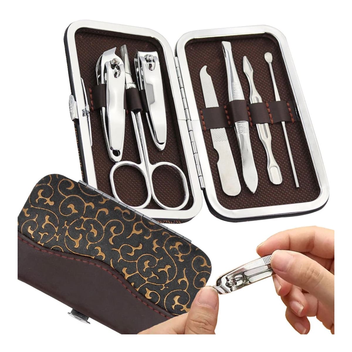 Manikyr-/pedikyrset, 7 delar, fodral
